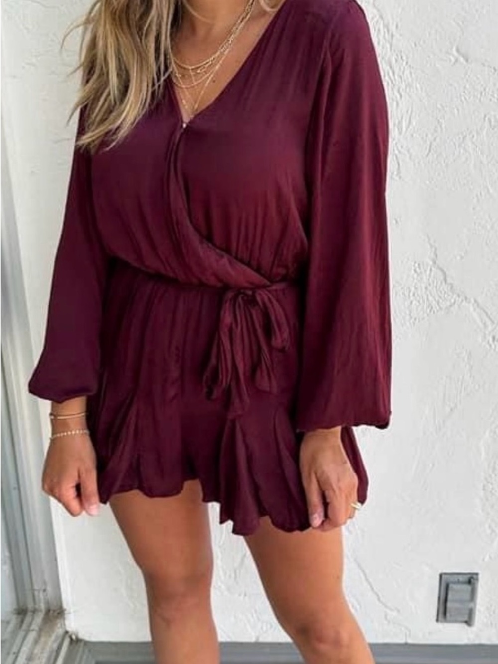 She + Sky Wine long sleeve romper